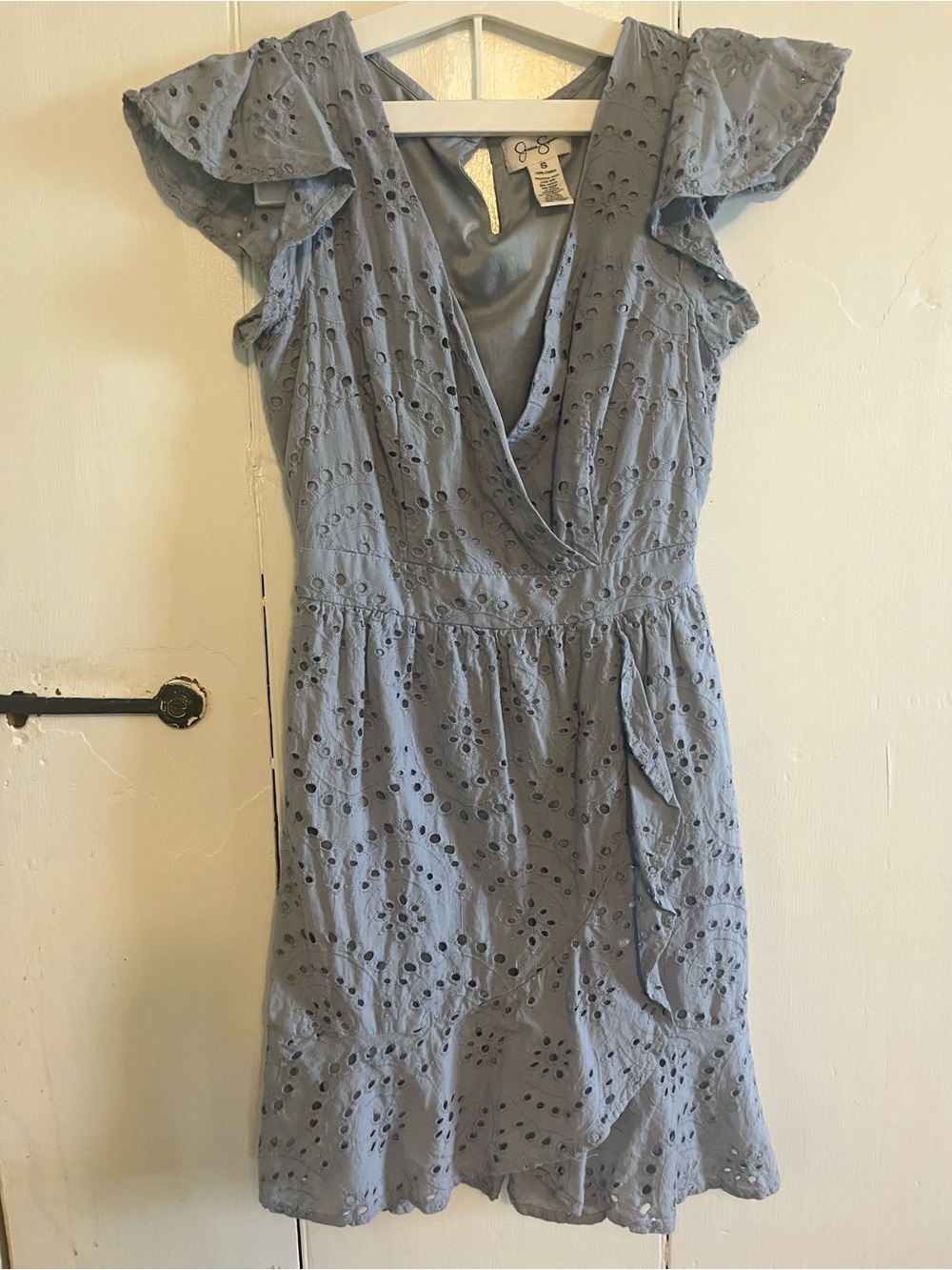 Jessica Simpson Light Blue Eyelet Wrap Dress
